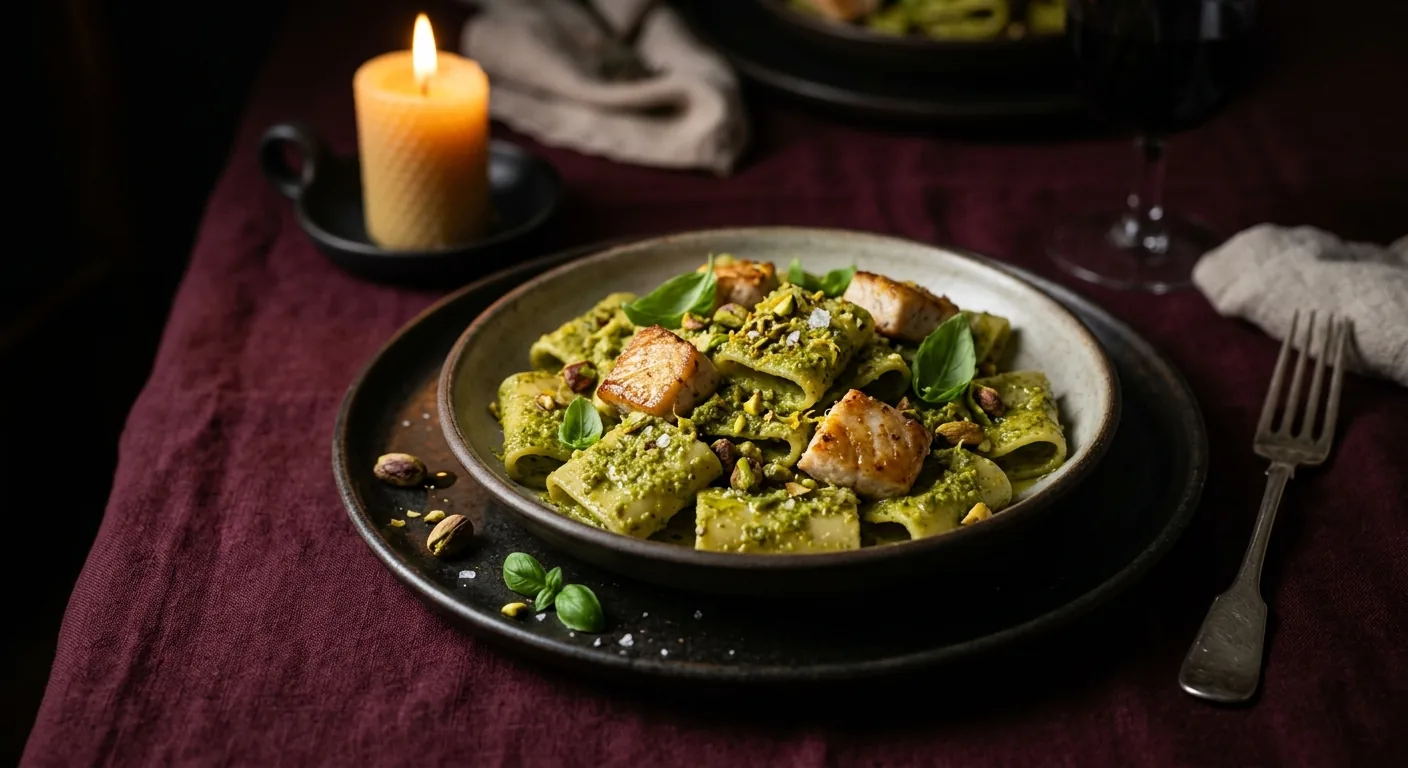 Paccheri with pistachio & swordfish